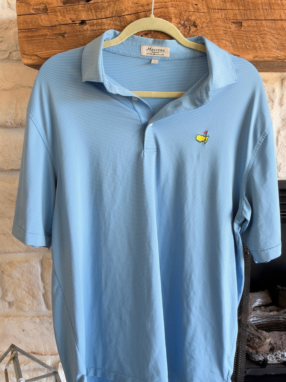 Peter Millar Light Blue Striped Golf Polo with Masters Logo